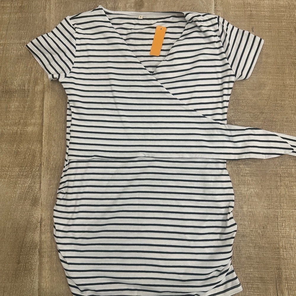 Maternity | Black & White Striped Tie-Front Top | S | NWT - Picture 2 of 10